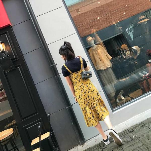 レディース　シフォン　ワンピース　フィッシュテールスカート　ノースリーブ　ミモレ丈　花柄　ボタニカル柄　フレア　カジュアル　キュート　可愛い　フェミニン　きれいめ　上品　エレガント　おしゃれ　お出かけ　お呼ばれ　グリーン　イエロー　S　M　サイズ　送料無料