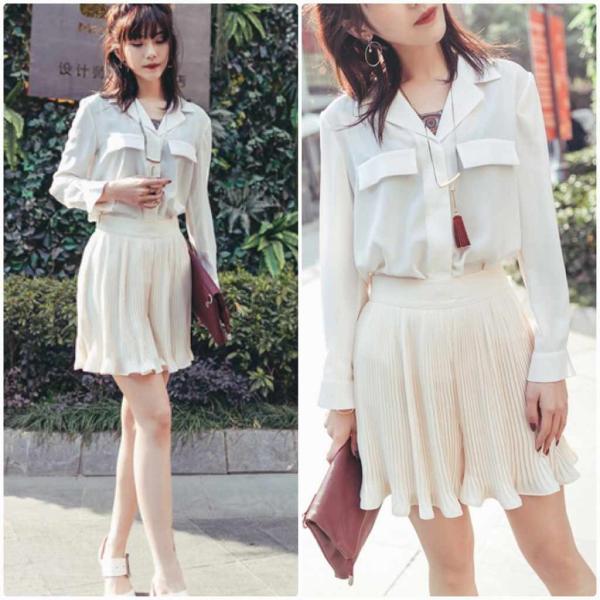 レディース　プリーツスカート風パンツ　ハイウエスト　フレア　シンプル　ショートパンツ　短パン　ボトムス　カジュアル　キュート　可愛い　フェミニン　きれいめ　エレガント　おしゃれ　お出かけ　オフィス　デイリー　普段着　ベージュ　S　M　L　サイズ　送料無料