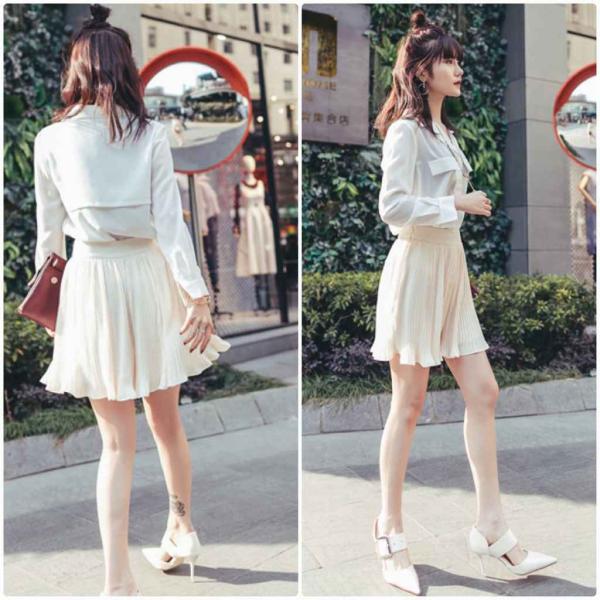 レディース　プリーツスカート風パンツ　ハイウエスト　フレア　シンプル　ショートパンツ　短パン　ボトムス　カジュアル　キュート　可愛い　フェミニン　きれいめ　エレガント　おしゃれ　お出かけ　オフィス　デイリー　普段着　ベージュ　S　M　L　サイズ　送料無料