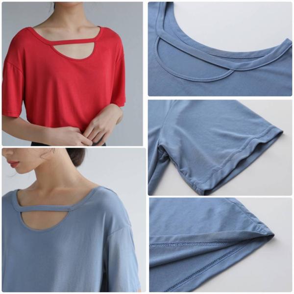 レディース　Tシャツ　シンプル　半袖　無地　カットソー　夏　春　トップス　カジュアル　キュート　大人　可愛い　フェミニン　おしゃれ　お出かけ　普段着　デイリー　ブラック　レッド　ホワイト　ブルー　フリーサイズ　ワンサイズ　送料無料