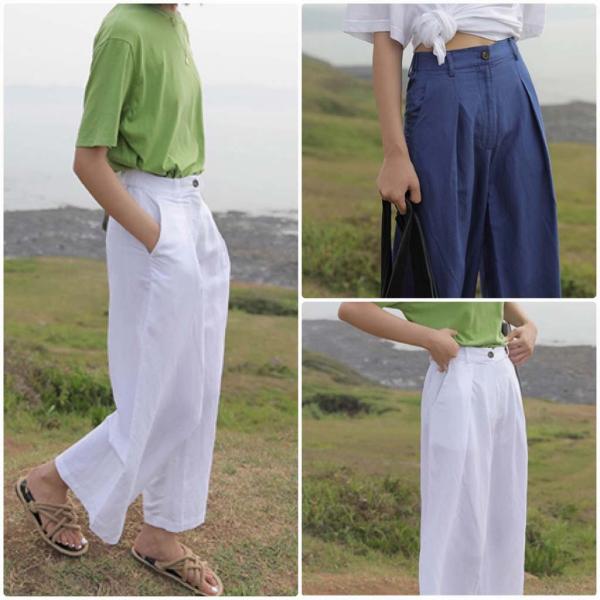 レディース　ワイドレッグパンツ　ハイウエスト　シンプル　ボトムス　カジュアル　キュート　可愛い　フェミニン　きれいめ　エレガント　おしゃれ　お出かけ　オフィス　デイリー　普段着　ホワイト　レッド　ブルー　S　M　L　サイズ　送料無料