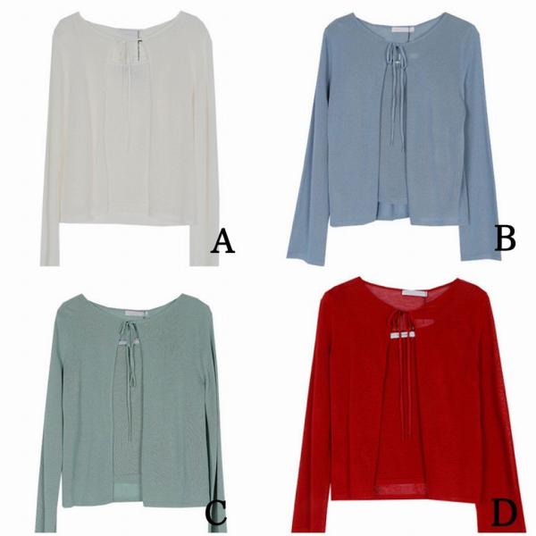 レディース　2点セット　カーディガン　キャミソール　ニット　リボン　カジュアル　キュート　可愛い　フェミニン　きれいめ　上品　エレガント　おしゃれ　お出かけ　デイリー　お呼ばれ　ホワイト　レッド　ブルー　グリーン　フリーサイズ　ワンサイズ　送料無料