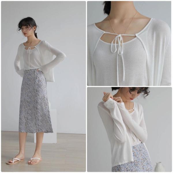 レディース　2点セット　カーディガン　キャミソール　ニット　リボン　カジュアル　キュート　可愛い　フェミニン　きれいめ　上品　エレガント　おしゃれ　お出かけ　デイリー　お呼ばれ　ホワイト　レッド　ブルー　グリーン　フリーサイズ　ワンサイズ　送料無料