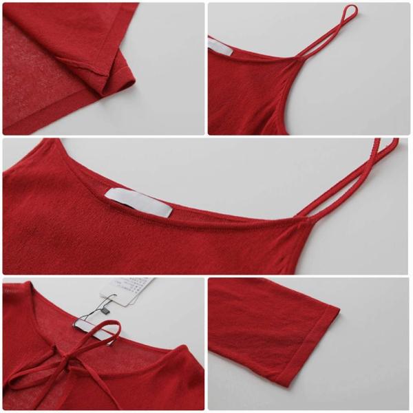 レディース　2点セット　カーディガン　キャミソール　ニット　リボン　カジュアル　キュート　可愛い　フェミニン　きれいめ　上品　エレガント　おしゃれ　お出かけ　デイリー　お呼ばれ　ホワイト　レッド　ブルー　グリーン　フリーサイズ　ワンサイズ　送料無料