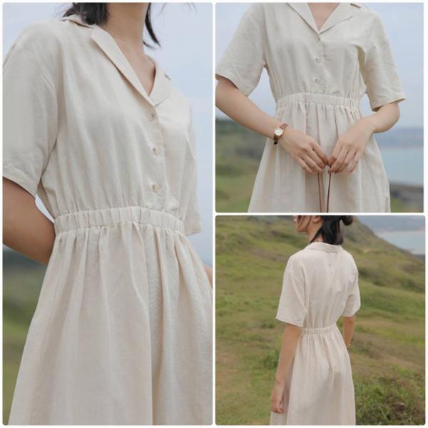 レディース　ワンピース　シャツワンピ　無地　シンプル　半袖　ハイウエスト　スカート　カジュアル　キュート　可愛い　フェミニン　きれいめ　上品　エレガント　おしゃれ　お出かけ　お呼ばれ　レッド　ブルー　ベージュ　フリーサイズ　ワンサイズ　送料無料