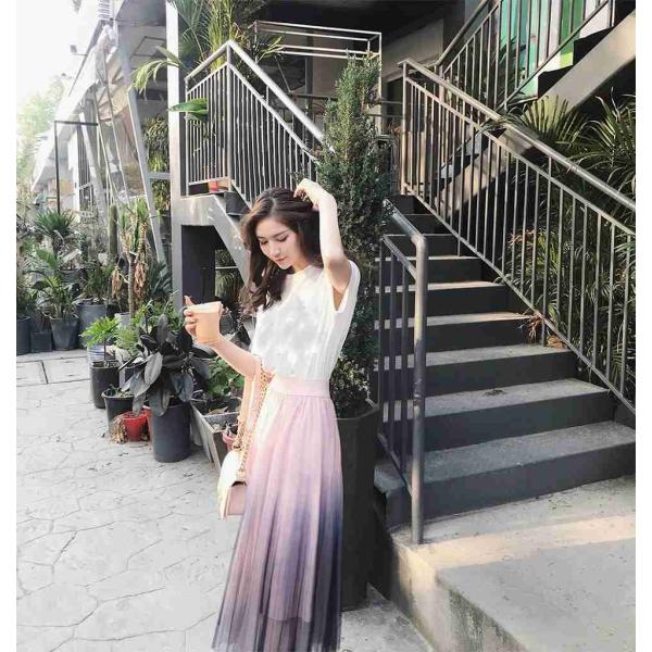 レディース　スカート　ハイウエスト　グラデーション　透け素材　透け感　ミモレ丈　ボトムス　カジュアル　キュート　大人　可愛い　フェミニン　きれいめ　おしゃれ　お出かけ　デイリー　二次会　お呼ばれ　ベージュ　ピンク　フリーサイズ　ワンサイズ　送料無料