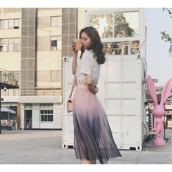 レディース　スカート　ハイウエスト　グラデーション　透け素材　透け感　ミモレ丈　ボトムス　カジュアル　キュート　大人　可愛い　フェミニン　きれいめ　おしゃれ　お出かけ　デイリー　二次会　お呼ばれ　ベージュ　ピンク　フリーサイズ　ワンサイズ　送料無料
