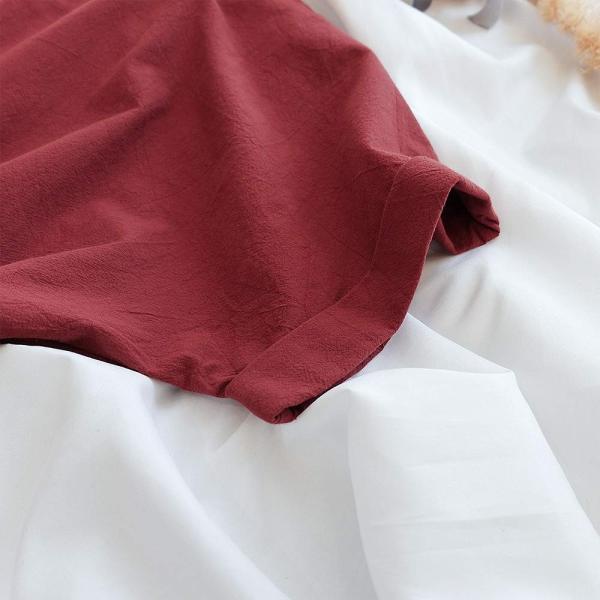 レディース　ワンピース　シンプル　フレア　ラウンドネック　ミモレ丈　半袖　ハイウエスト　スカート　カジュアル　キュート　可愛い　フェミニン　きれいめ　上品　エレガント　おしゃれ　お出かけ　お呼ばれ　レッド　フリーサイズ　送料無料