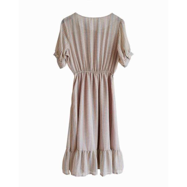 レディース　ワンピース　ストライプ　ぺプラムスカート　ミディ丈　半袖　ハイウエスト　スカート　カジュアル　キュート　可愛い　フェミニン　きれいめ　上品　エレガント　おしゃれ　お出かけ　お呼ばれ　フリーサイズ　ワンサイズ　送料無料