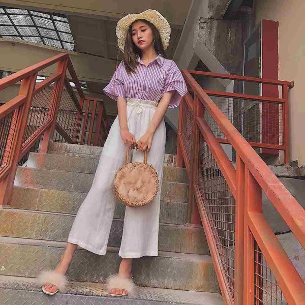 レディース　ブラウス　ストライプシャツ　シンプル　ゆったり　半袖　トップス　カジュアル　キュート　可愛い　フェミニン　きれいめ　上品　エレガント　おしゃれ　お出かけ　オフィス　デート　デイリー　ピンク　フリーサイズ　ワンサイズ　送料無料