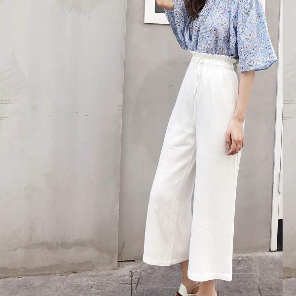 レディース　リネン　ワイドレッグパンツ　ハイウエスト　シンプル　ゆったり　ボトムス　カジュアル　キュート　可愛い　フェミニン　きれいめ　エレガント　おしゃれ　お出かけ　オフィス　デイリー　普段着　ホワイト　白　フリーサイズ　ワンサイズ　送料無料