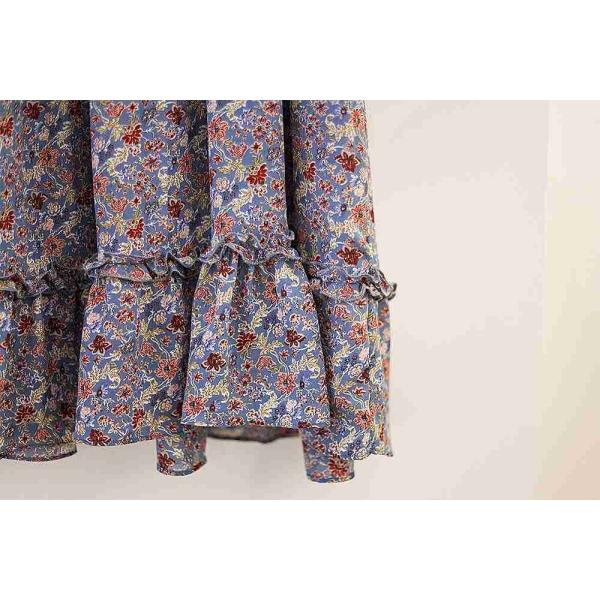 レディース　シフォン　Vネック　ワンピース　キャンディスリーブ　ミディ丈　花柄　ボタニカル柄　ハイウエスト　フレア　スカート　カジュアル　キュート　可愛い　フェミニン　きれいめ　上品　エレガント　おしゃれ　お出かけ　お呼ばれ　フリーサイズ　送料無料