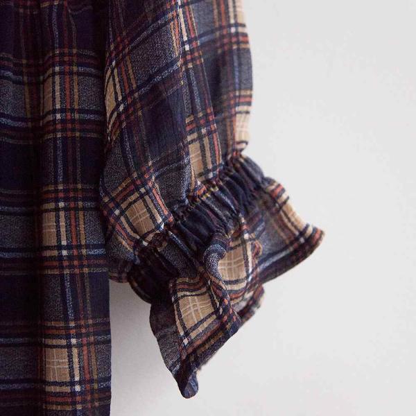 レディース　ワンピース　チェック柄　ミモレ丈　キャンディスリーブ　ハイウエスト　フレア　長袖　スカート　カジュアル　キュート　可愛い　フェミニン　きれいめ　上品　エレガント　おしゃれ　お出かけ　お呼ばれ　レッド　ネイビー　フリーサイズ　送料無料