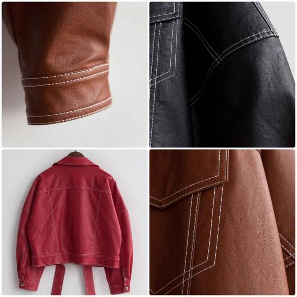 レディース　PUレザー　ジャケット　ショート丈　アウター　カジュアル　長袖　キュート　大人　可愛い　フェミニン　きれいめ　エレガント　おしゃれ　お出かけ　お呼ばれ　デイリー　オフィス　普段着　ブラック　ブラウン　レッド　S　M　サイズ　送料無料