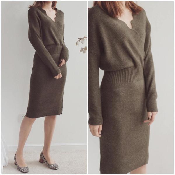 レディース　カシミヤ　ワンピース　ニットワンピ　ハイウエスト　ミディ丈　長袖　スカート　カジュアル　キュート　可愛い　フェミニン　きれいめ　上品　エレガント　おしゃれ　お出かけ　お呼ばれ　ブルー　イエロー　ブラウン　ブラック　グリーン　送料無料