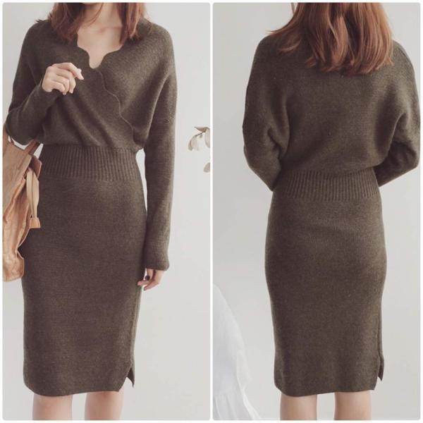 レディース　カシミヤ　ワンピース　ニットワンピ　ハイウエスト　ミディ丈　長袖　スカート　カジュアル　キュート　可愛い　フェミニン　きれいめ　上品　エレガント　おしゃれ　お出かけ　お呼ばれ　ブルー　イエロー　ブラウン　ブラック　グリーン　送料無料