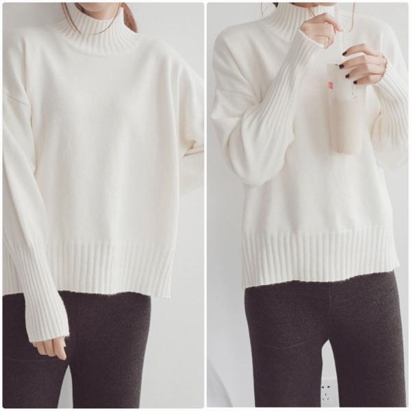 レディース　ハイネック　ニット　セーター　プルオーバー　カットソー　長袖　シンプル　トップス　カジュアル　キュート　大人　可愛い　フェミニン　おしゃれ　お出かけ　オフィス　デイリー　普段着　ホワイト　ピンク　イエロー　ベージュ　フリーサイズ　送料無料