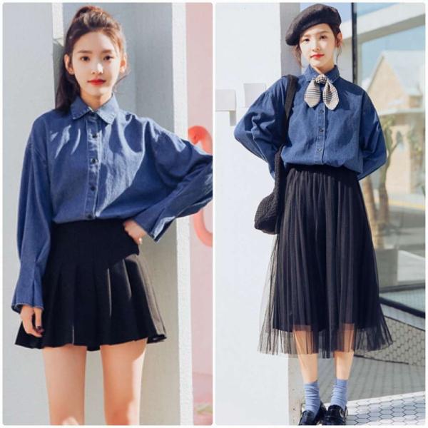 レディース　デニムシャツ　ブラウス　リボン付き　フレスリーブ　長袖　シャツ　トップス　カジュアル　キュート　可愛い　フェミニン　きれいめ　上品　エレガント　おしゃれ　お出かけ　オフィス　デート　デイリー　ネイビー　S　M　L　サイズ　送料無料