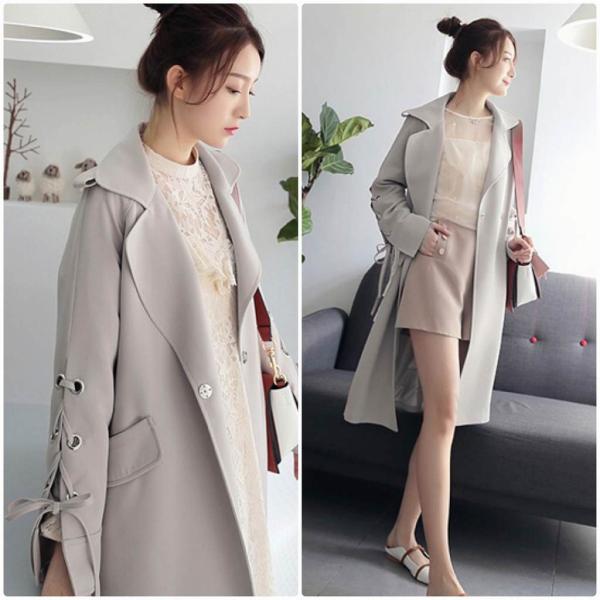 レディース　トレンチコート　ジャケット　薄手　アウター　カジュアル　長袖　キュート　大人　可愛い　フェミニン　きれいめ　エレガント　おしゃれ　お出かけ　お呼ばれ　デイリー　オフィス　普段着　グレー　S　M　L　サイズ　送料無料