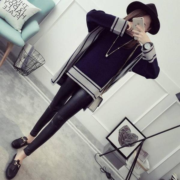 レディース　トップス　ニット　セーター　ラウンドネック　長袖　ゆったり　バイカラー　テールカット　カジュアル　大人可愛い　フェミニン　オフィス　お出かけ　デート　デイリー　ネイビー　レッド　グレー　フリーサイズ　送料無料