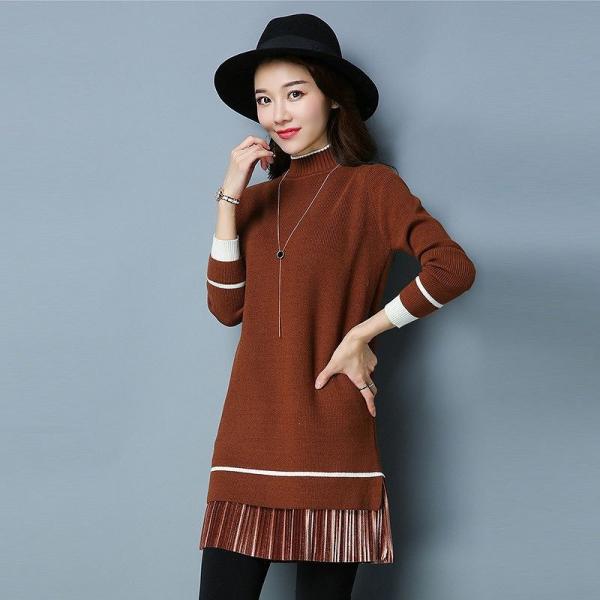 レディース　ニット　ワンピース　長袖　ハイネック　無地　ミニワンピ　スリム　カジュアル　大人可愛い　フェミニン　オフィス　お出かけ　デート　デイリー　ブラック　ブラウン　カーキ　フリーサイズ　送料無料