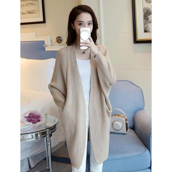 レディース　トップス　ニット　ロング　カーディガン　ドルマン　長袖　無地　ゆったり　ノーボタン　カジュアル　大人可愛い　フェミニン　オフィス　お出かけ　デート　デイリー　ホワイト　カーキ　ブラック　イエロー　フリーサイズ　送料無料