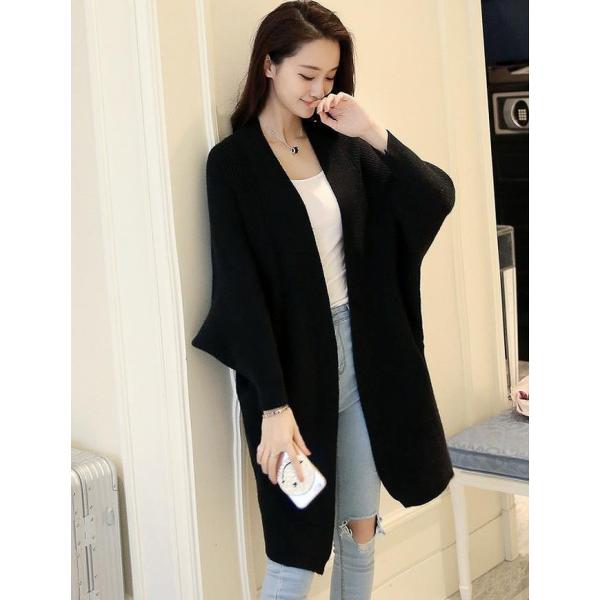 レディース　トップス　ニット　ロング　カーディガン　ドルマン　長袖　無地　ゆったり　ノーボタン　カジュアル　大人可愛い　フェミニン　オフィス　お出かけ　デート　デイリー　ホワイト　カーキ　ブラック　イエロー　フリーサイズ　送料無料