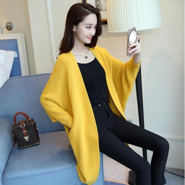 レディース　トップス　ニット　ロング　カーディガン　ドルマン　長袖　無地　ゆったり　ノーボタン　カジュアル　大人可愛い　フェミニン　オフィス　お出かけ　デート　デイリー　ホワイト　カーキ　ブラック　イエロー　フリーサイズ　送料無料