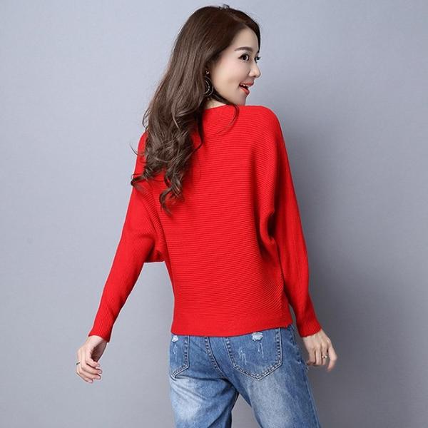レディース　トップス　ニット　ドルマン　セーター　ラウンドネック　長袖　無地　カジュアル　大人可愛い　フェミニン　オフィス　お出かけ　デート　デイリー　ブラック　ピンク　グレー　レッド　イエロー　ホワイト　フリーサイズ　送料無料