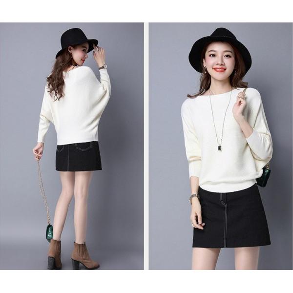 レディース　トップス　ニット　ドルマン　セーター　ラウンドネック　長袖　無地　カジュアル　大人可愛い　フェミニン　オフィス　お出かけ　デート　デイリー　ブラック　ピンク　グレー　レッド　イエロー　ホワイト　フリーサイズ　送料無料