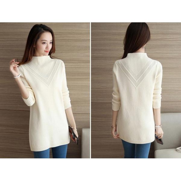 レディース　トップス　ニット　ロング　セーター　ハイネック　長袖　ゆったり　無地　カジュアル　大人可愛い　フェミニン　オフィス　お出かけ　デート　デイリー　レッド　ブラック　グレー　ピンク　オフホワイト　フリーサイズ　送料無料