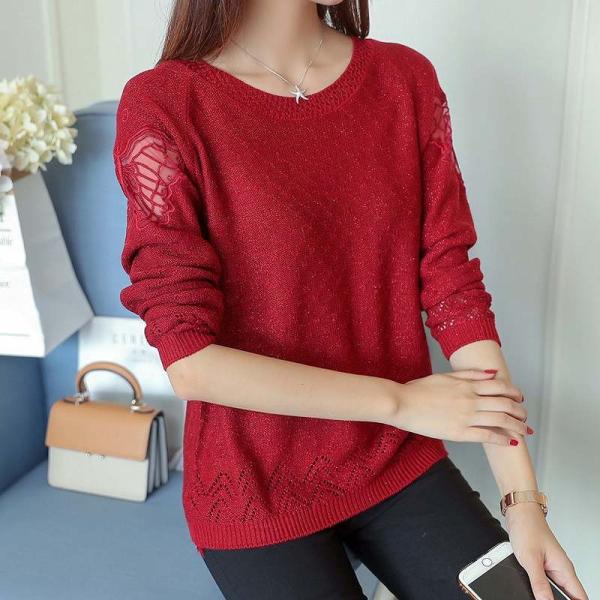 レディース　トップス　ニット　セーター　ラウンドネック　長袖　無地　蝶　カジュアル　大人可愛い　フェミニン　オフィス　お出かけ　デート　デイリー　ブラック　レッド　ピンク　ホワイト　ブラウン　フリーサイズ　送料無料