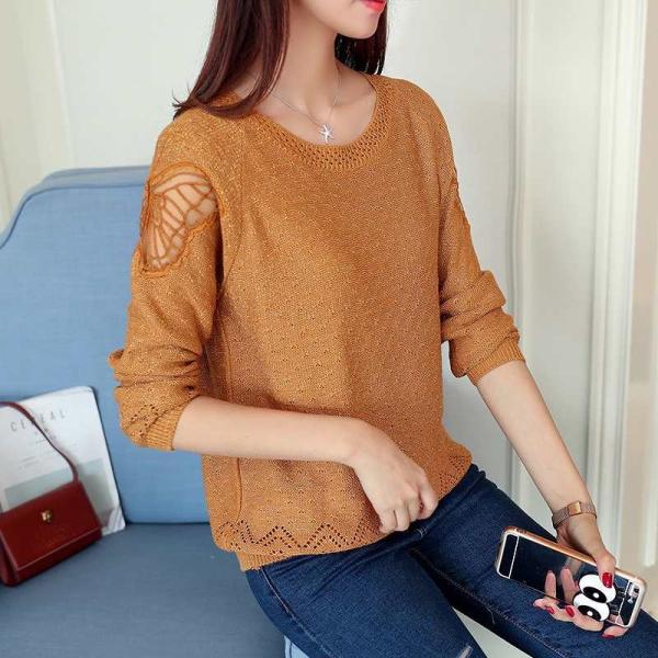 レディース　トップス　ニット　セーター　ラウンドネック　長袖　無地　蝶　カジュアル　大人可愛い　フェミニン　オフィス　お出かけ　デート　デイリー　ブラック　レッド　ピンク　ホワイト　ブラウン　フリーサイズ　送料無料