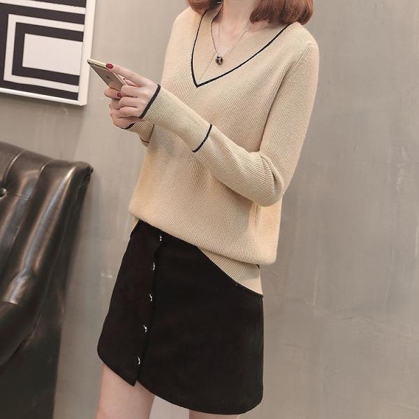 レディース　Vネック　ニット　セーター　プルオーバー　カットソー　長袖　シンプル　トップス　カジュアル　キュート　大人　可愛い　フェミニン　おしゃれ　お出かけ　オフィス　デイリー　普段着　ベージュ　ブラウン　ホワイト　レッド　グリーン　ブラック　送料無料