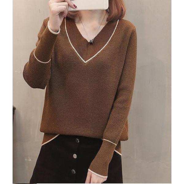 レディース　Vネック　ニット　セーター　プルオーバー　カットソー　長袖　シンプル　トップス　カジュアル　キュート　大人　可愛い　フェミニン　おしゃれ　お出かけ　オフィス　デイリー　普段着　ベージュ　ブラウン　ホワイト　レッド　グリーン　ブラック　送料無料