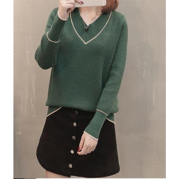 レディース　Vネック　ニット　セーター　プルオーバー　カットソー　長袖　シンプル　トップス　カジュアル　キュート　大人　可愛い　フェミニン　おしゃれ　お出かけ　オフィス　デイリー　普段着　ベージュ　ブラウン　ホワイト　レッド　グリーン　ブラック　送料無料