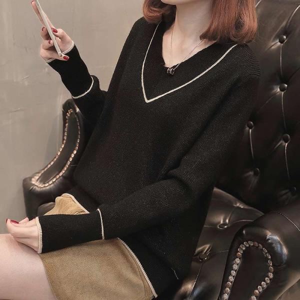 レディース　Vネック　ニット　セーター　プルオーバー　カットソー　長袖　シンプル　トップス　カジュアル　キュート　大人　可愛い　フェミニン　おしゃれ　お出かけ　オフィス　デイリー　普段着　ベージュ　ブラウン　ホワイト　レッド　グリーン　ブラック　送料無料