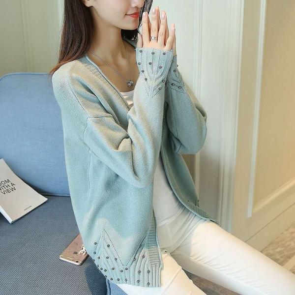 レディース　カーディガン　ニット　セーター　羽織　長袖　無地　シンプル　トップス　カジュアル　キュート　大人　可愛い　フェミニン　おしゃれ　お出かけ　オフィス　デイリー　普段着　ピンク　ブルー　グリーン　カーキ　ホワイト　フリーサイズ　送料無料