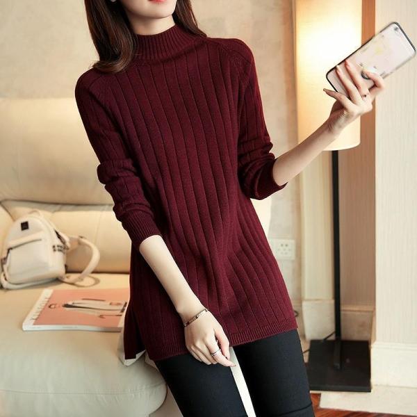 レディース　ハイネック　ニット　セーター　プルオーバー　カットソー　長袖　シンプル　トップス　カジュアル　キュート　大人　可愛い　フェミニン　おしゃれ　お出かけ　オフィス　デイリー　普段着　ホワイト　カーキ　グレー　レッド　ブラック　ピンク　送料無料