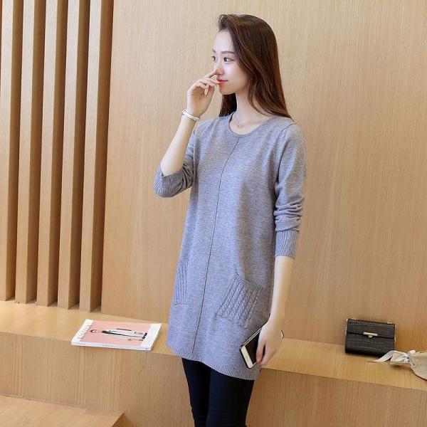 レディース　ニット　セーター　ロング丈　プルオーバー　カットソー　長袖　シンプル　トップス　カジュアル　キュート　大人　可愛い　フェミニン　おしゃれ　お出かけ　オフィス　デイリー　普段着　グレー　ピンク　ブラック　レッド　カーキ　フリーサイズ　送料無料