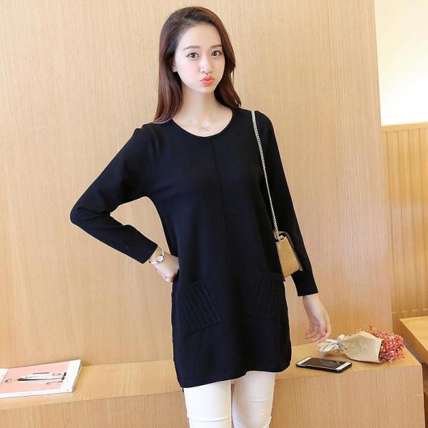 レディース　ニット　セーター　ロング丈　プルオーバー　カットソー　長袖　シンプル　トップス　カジュアル　キュート　大人　可愛い　フェミニン　おしゃれ　お出かけ　オフィス　デイリー　普段着　グレー　ピンク　ブラック　レッド　カーキ　フリーサイズ　送料無料