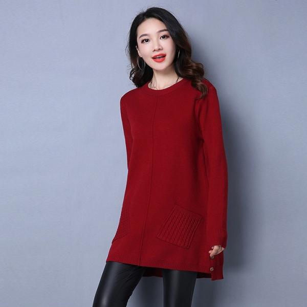 レディース　ニット　セーター　ロング丈　プルオーバー　カットソー　長袖　シンプル　トップス　カジュアル　キュート　大人　可愛い　フェミニン　おしゃれ　お出かけ　オフィス　デイリー　普段着　グレー　ピンク　ブラック　レッド　カーキ　フリーサイズ　送料無料