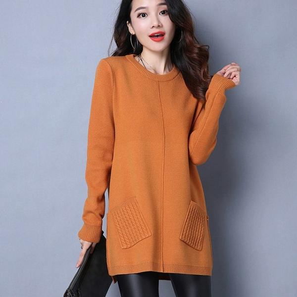 レディース　ニット　セーター　ロング丈　プルオーバー　カットソー　長袖　シンプル　トップス　カジュアル　キュート　大人　可愛い　フェミニン　おしゃれ　お出かけ　オフィス　デイリー　普段着　グレー　ピンク　ブラック　レッド　カーキ　フリーサイズ　送料無料