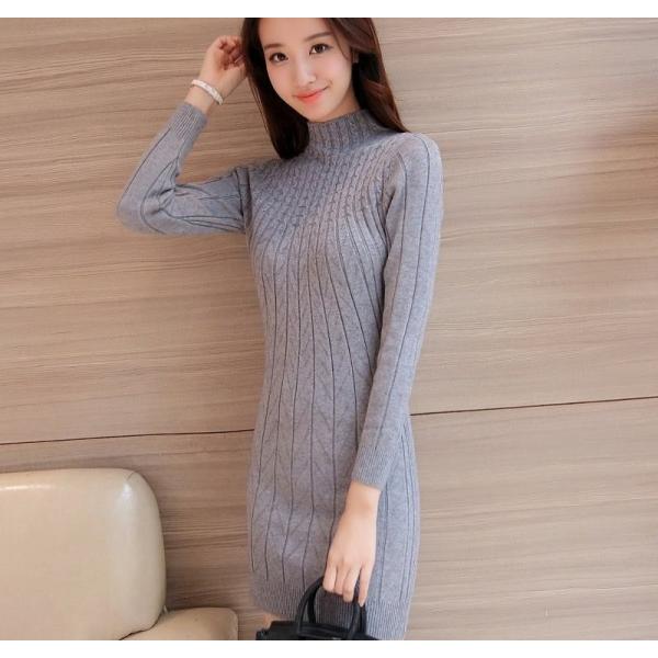 レディース　ワンピース　ニットワンピ　ミニ丈　ハイネック　長袖　無地　シンプル　長袖　スカート　カジュアル　キュート　可愛い　フェミニン　きれいめ　上品　エレガント　おしゃれ　お出かけ　お呼ばれ　ブラック　カーキ　グレー　レッド　フリーサイズ　送料無料