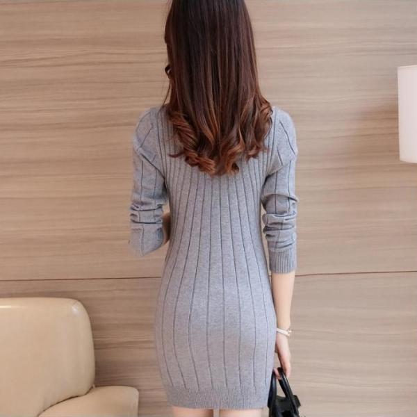 レディース　ワンピース　ニットワンピ　ミニ丈　ハイネック　長袖　無地　シンプル　長袖　スカート　カジュアル　キュート　可愛い　フェミニン　きれいめ　上品　エレガント　おしゃれ　お出かけ　お呼ばれ　ブラック　カーキ　グレー　レッド　フリーサイズ　送料無料