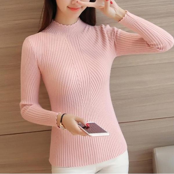 レディース　ニット　ハイネック　セーター　プルオーバー　カットソー　長袖　シンプル　トップス　カジュアル　キュート　大人　可愛い　フェミニン　おしゃれ　お出かけ　オフィス　デイリー　普段着　ピンク　ブラック　グリーン　ホワイト　レッド　送料無料