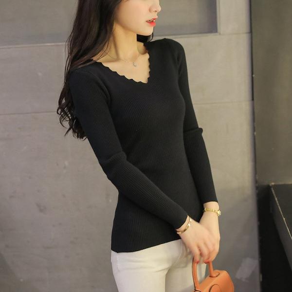 レディース　ニット　Vネック　セーター　プルオーバー　カットソー　長袖　シンプル　トップス　カジュアル　キュート　大人　可愛い　フェミニン　おしゃれ　お出かけ　オフィス　デイリー　普段着　ブラック　グレー　カーキ　ホワイト　レッド　ピンク　送料無料