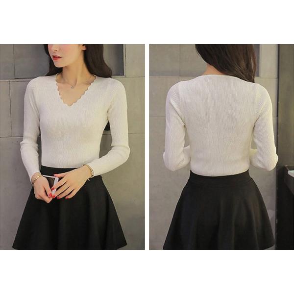レディース　ニット　Vネック　セーター　プルオーバー　カットソー　長袖　シンプル　トップス　カジュアル　キュート　大人　可愛い　フェミニン　おしゃれ　お出かけ　オフィス　デイリー　普段着　ブラック　グレー　カーキ　ホワイト　レッド　ピンク　送料無料