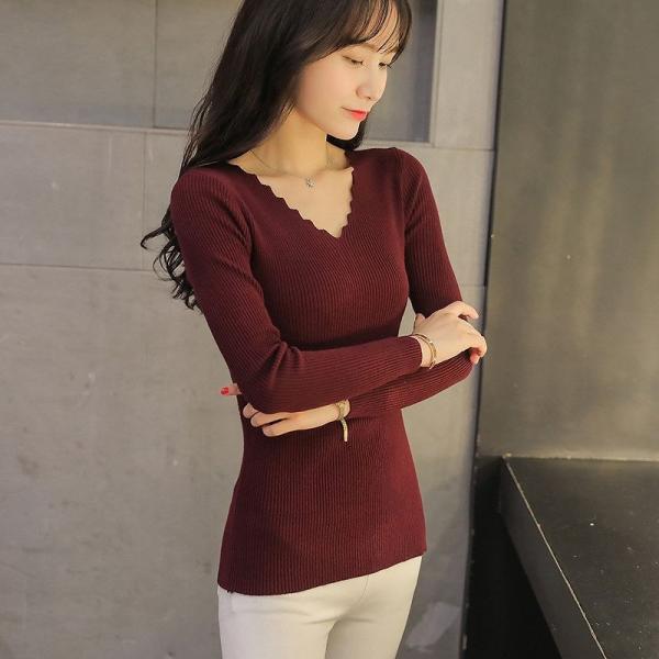 レディース　ニット　Vネック　セーター　プルオーバー　カットソー　長袖　シンプル　トップス　カジュアル　キュート　大人　可愛い　フェミニン　おしゃれ　お出かけ　オフィス　デイリー　普段着　ブラック　グレー　カーキ　ホワイト　レッド　ピンク　送料無料