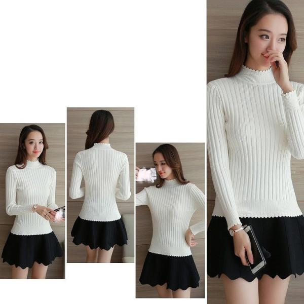 レディース　ニット　ハイネック　セーター　プルオーバー　カットソー　長袖　シンプル　トップス　カジュアル　キュート　大人　可愛い　フェミニン　おしゃれ　お出かけ　オフィス　デイリー　普段着　ホワイト　グレー　ブラック　レッド　ピンク　送料無料